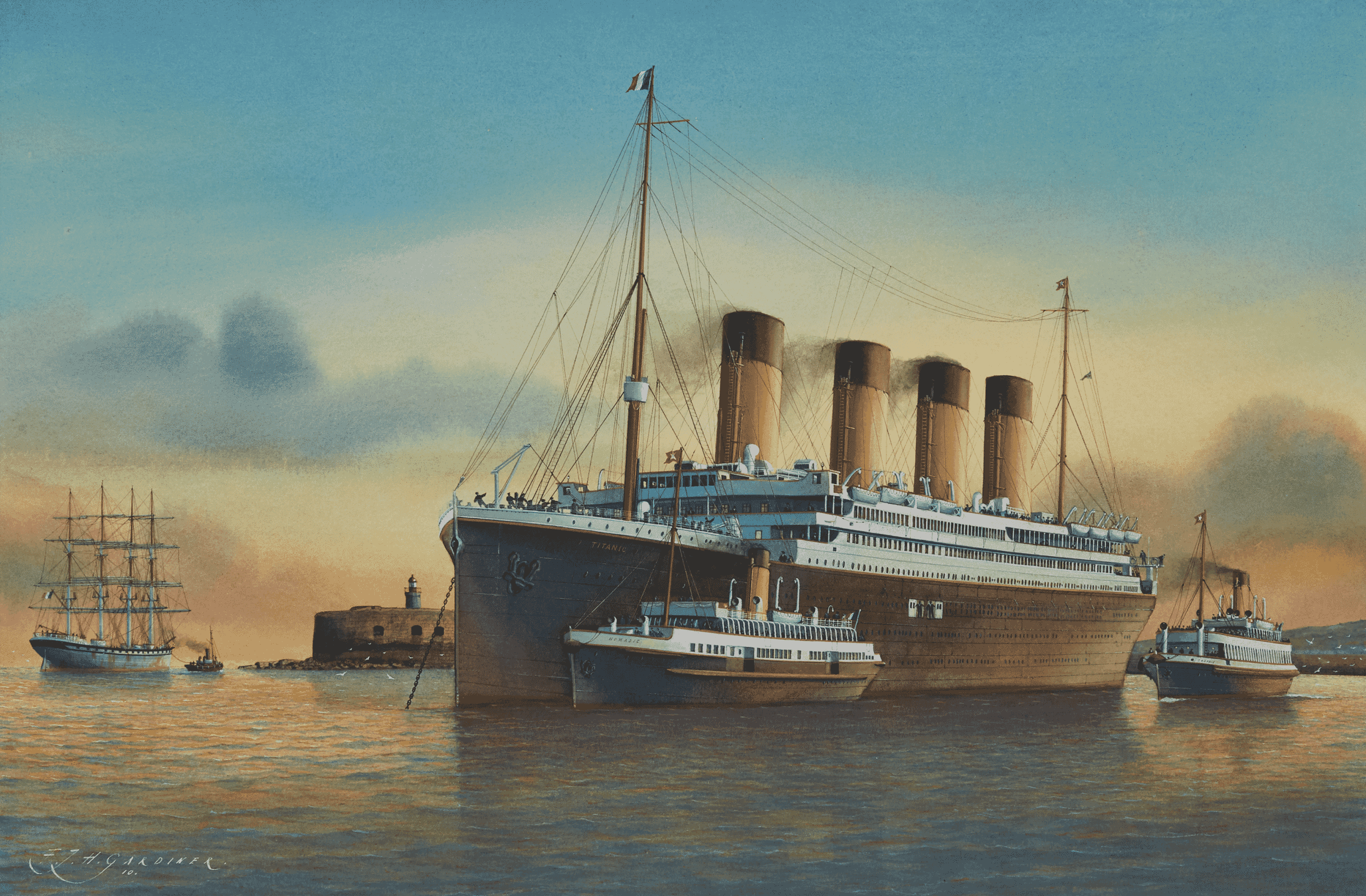 Frank Gardiner | "R.M.S. 'Titanic' At Anchor, Cherbourg, 10th April 1912"